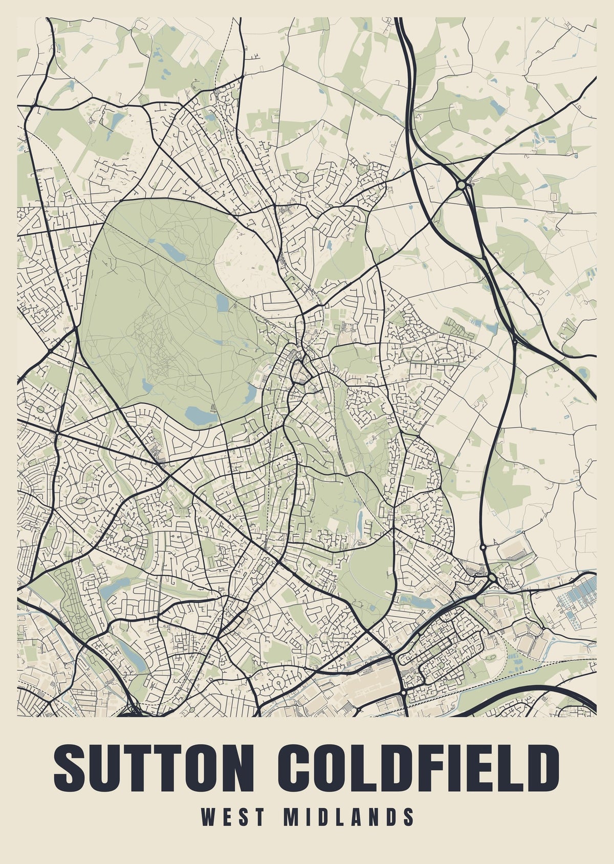 Street map poster of Sutton Coldfield, West Midlands