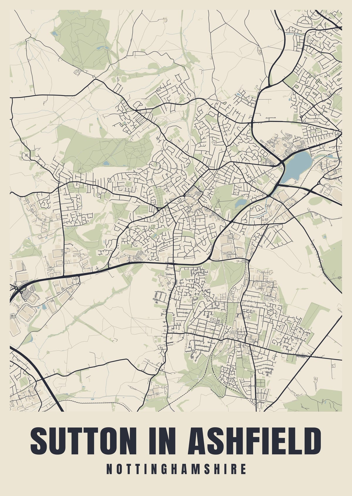 Street map poster of Sutton in Ashfield, Nottinghamshire
