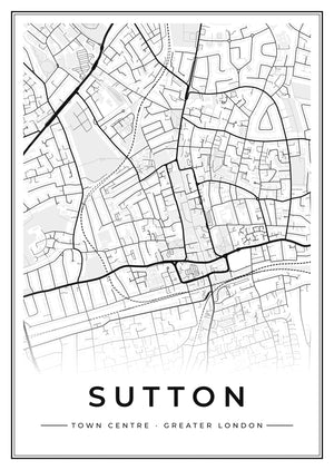 Sutton Town Centre Street Map Poster