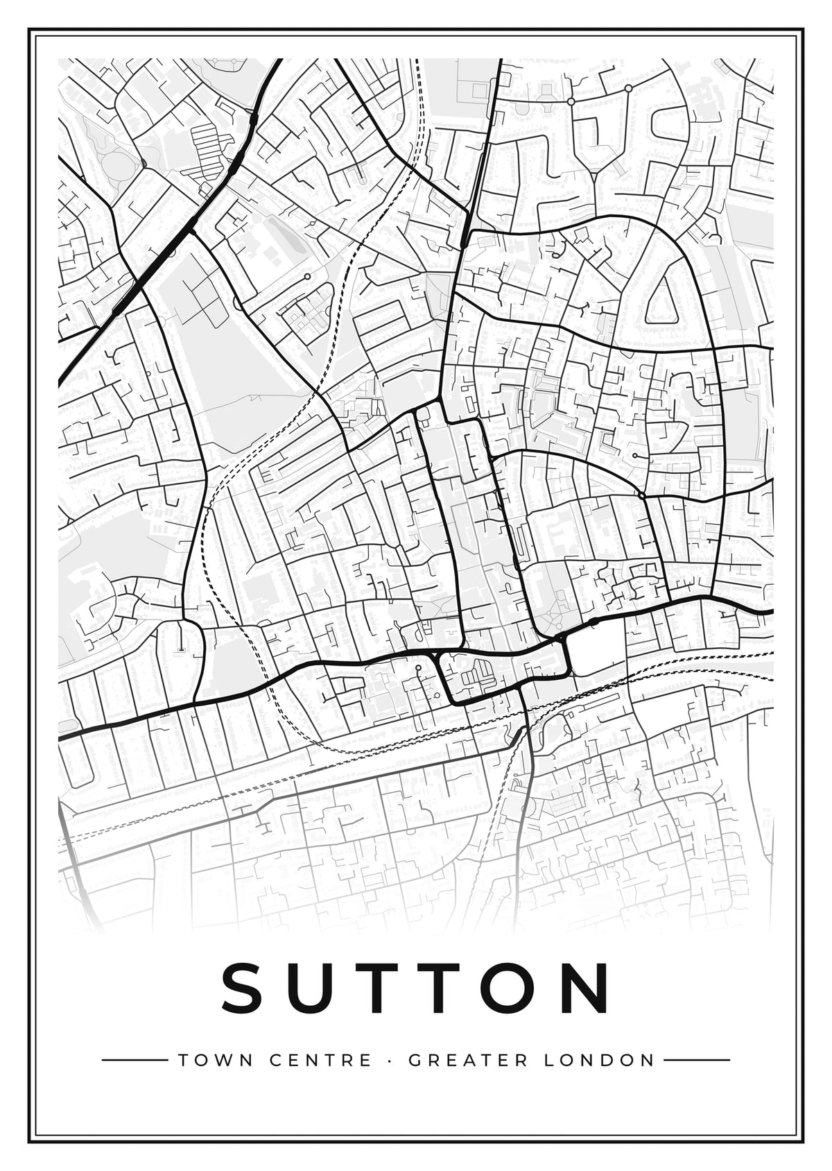 Street map poster of Sutton town centre, Greater London