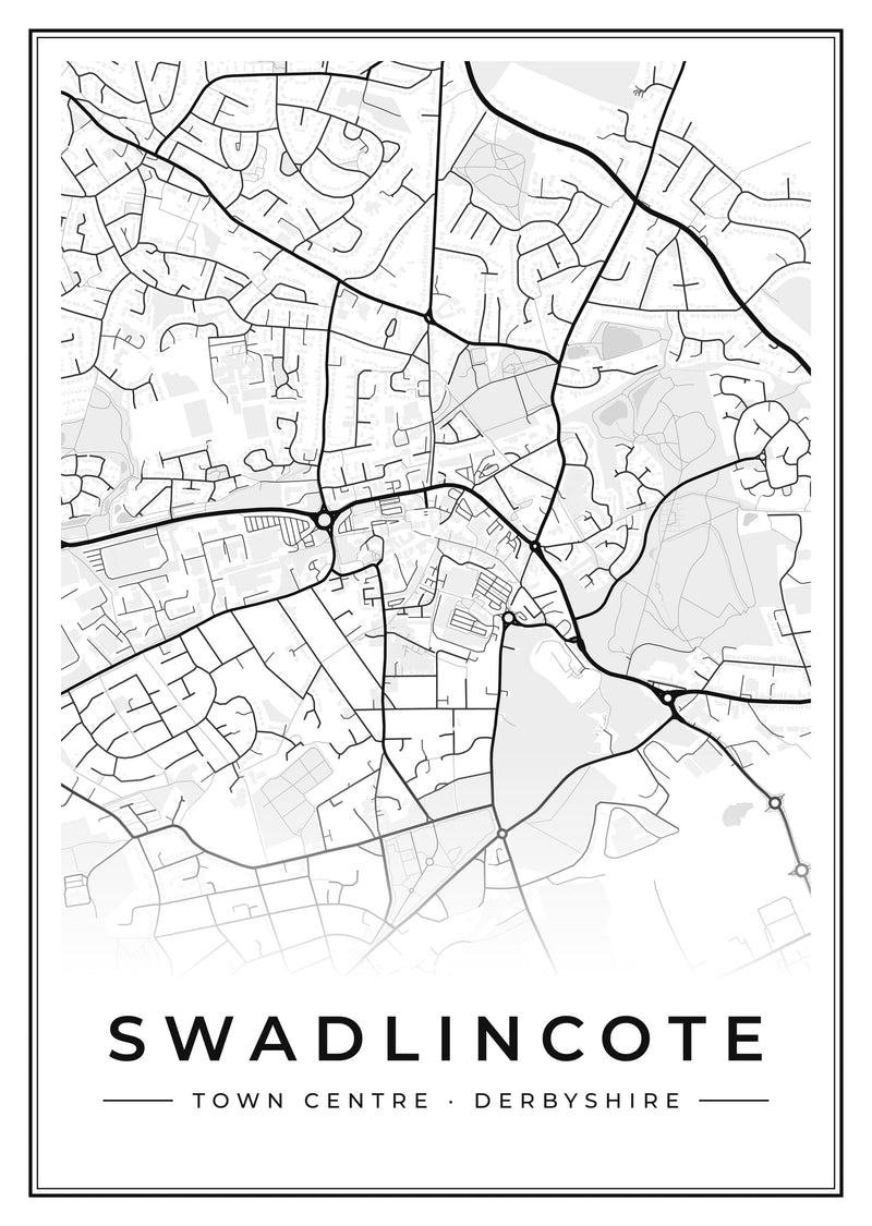 Swadlincote Town Centre Street Map Poster