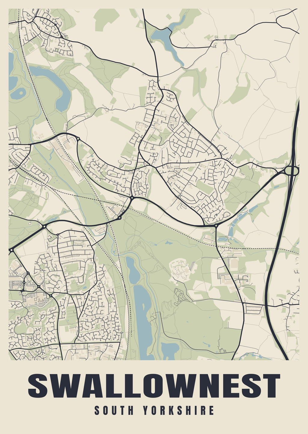 Street map poster of Swallownest, South Yorkshire