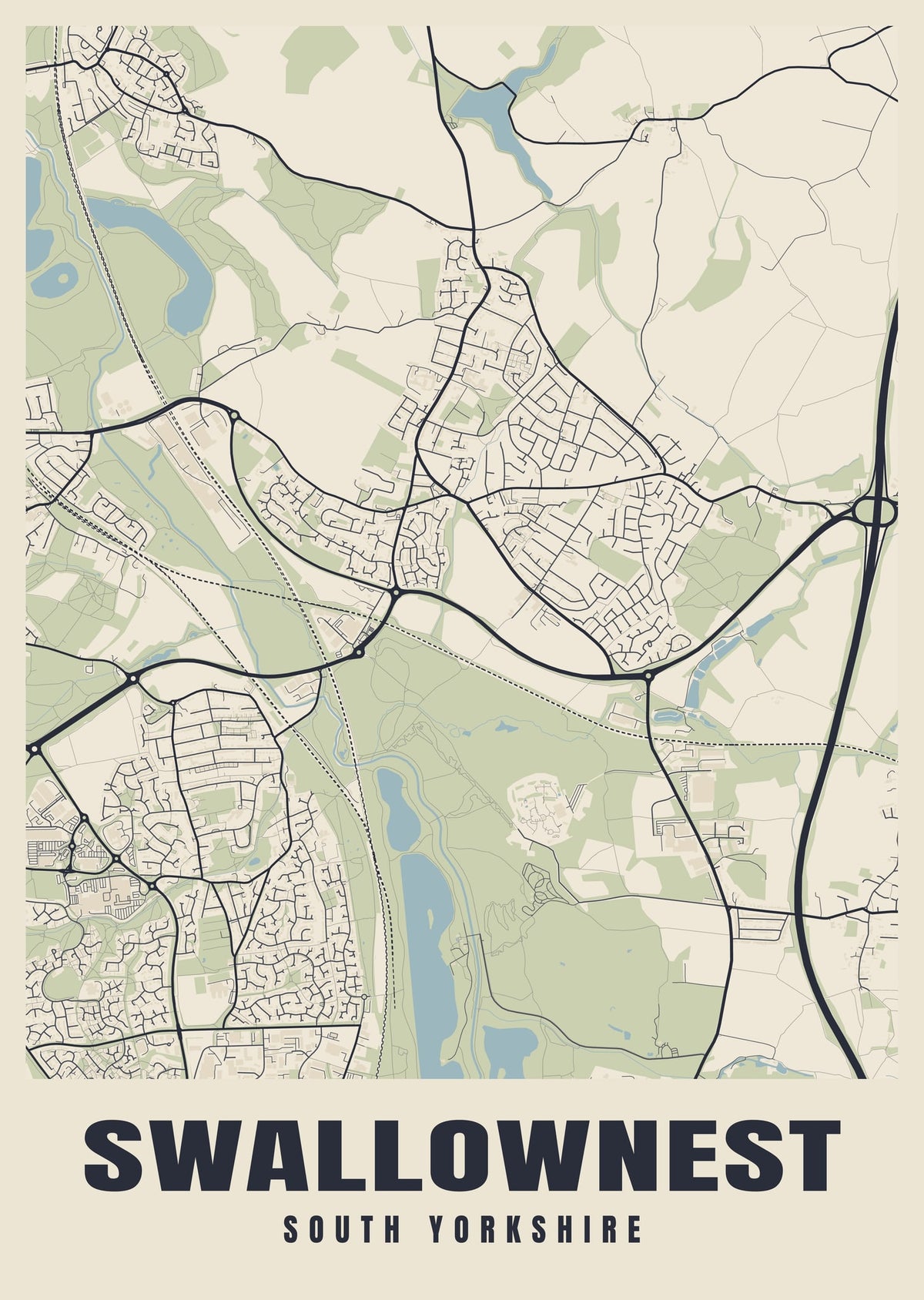 Street map poster of Swallownest, South Yorkshire