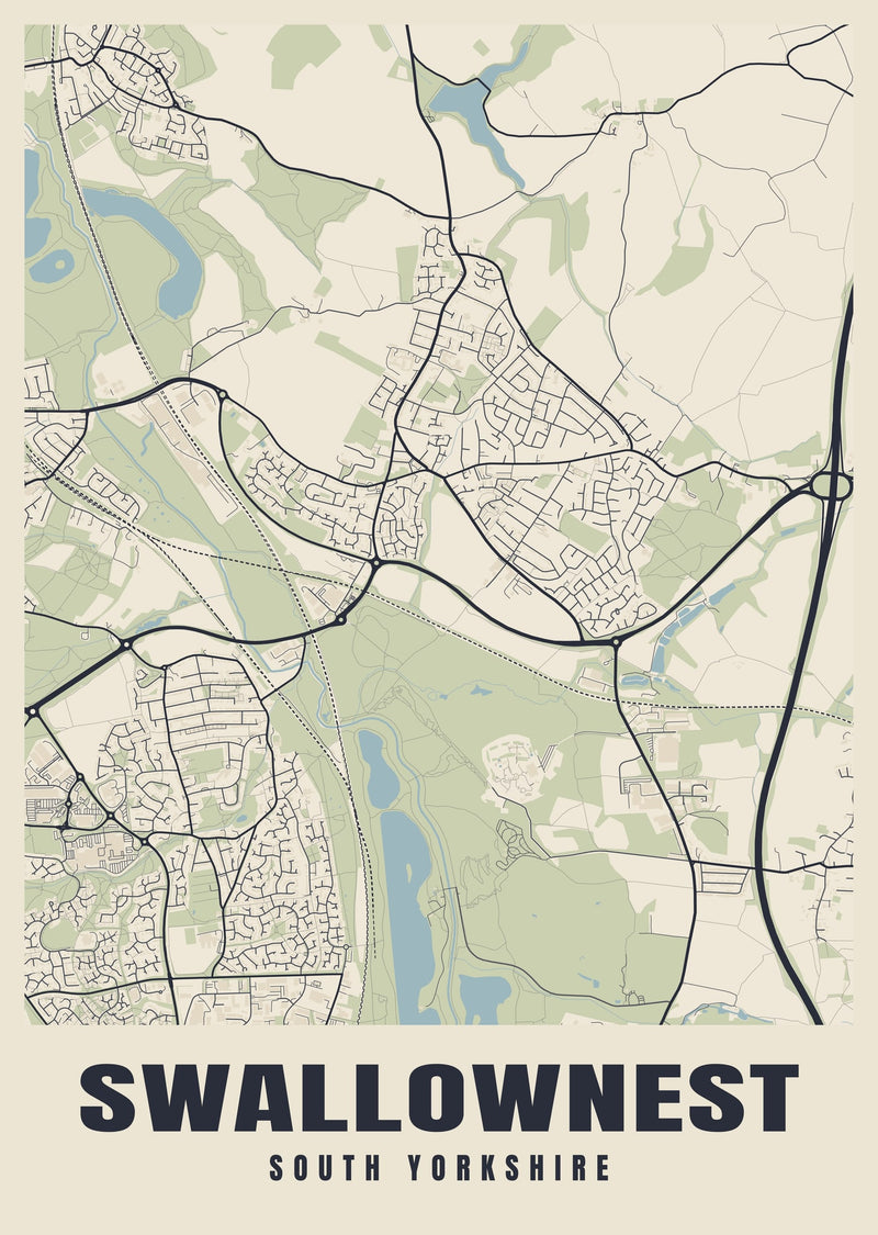 Swallownest Street Map Poster