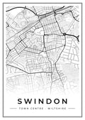 Street map poster of Swindon town centre, Wiltshire
