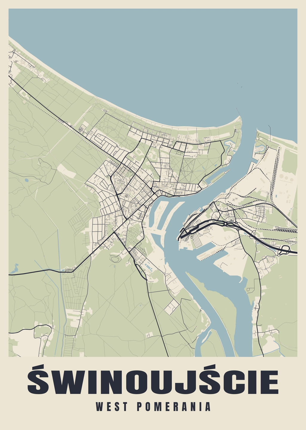 Street map poster of Świnoujście, West Pomerania