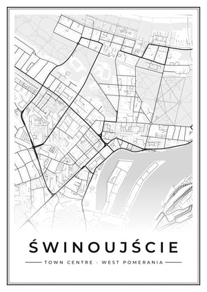 Świnoujście Town Centre Street Map Poster