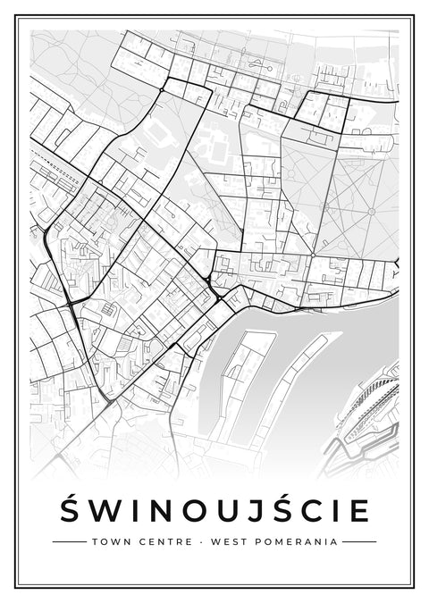 Świnoujście Town Centre Street Map Poster