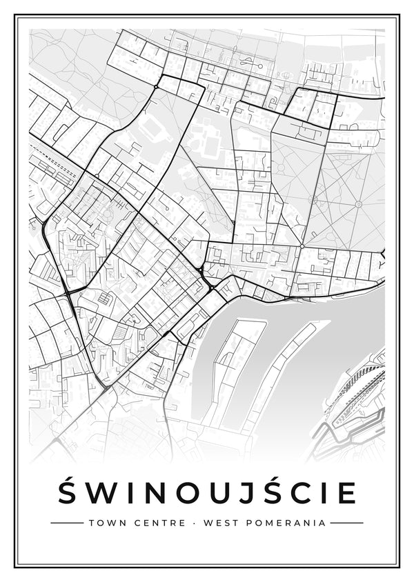 Świnoujście Town Centre Street Map Poster