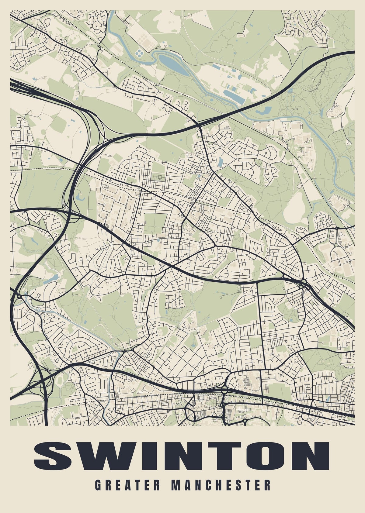 Street map poster of Swinton, Greater Manchester