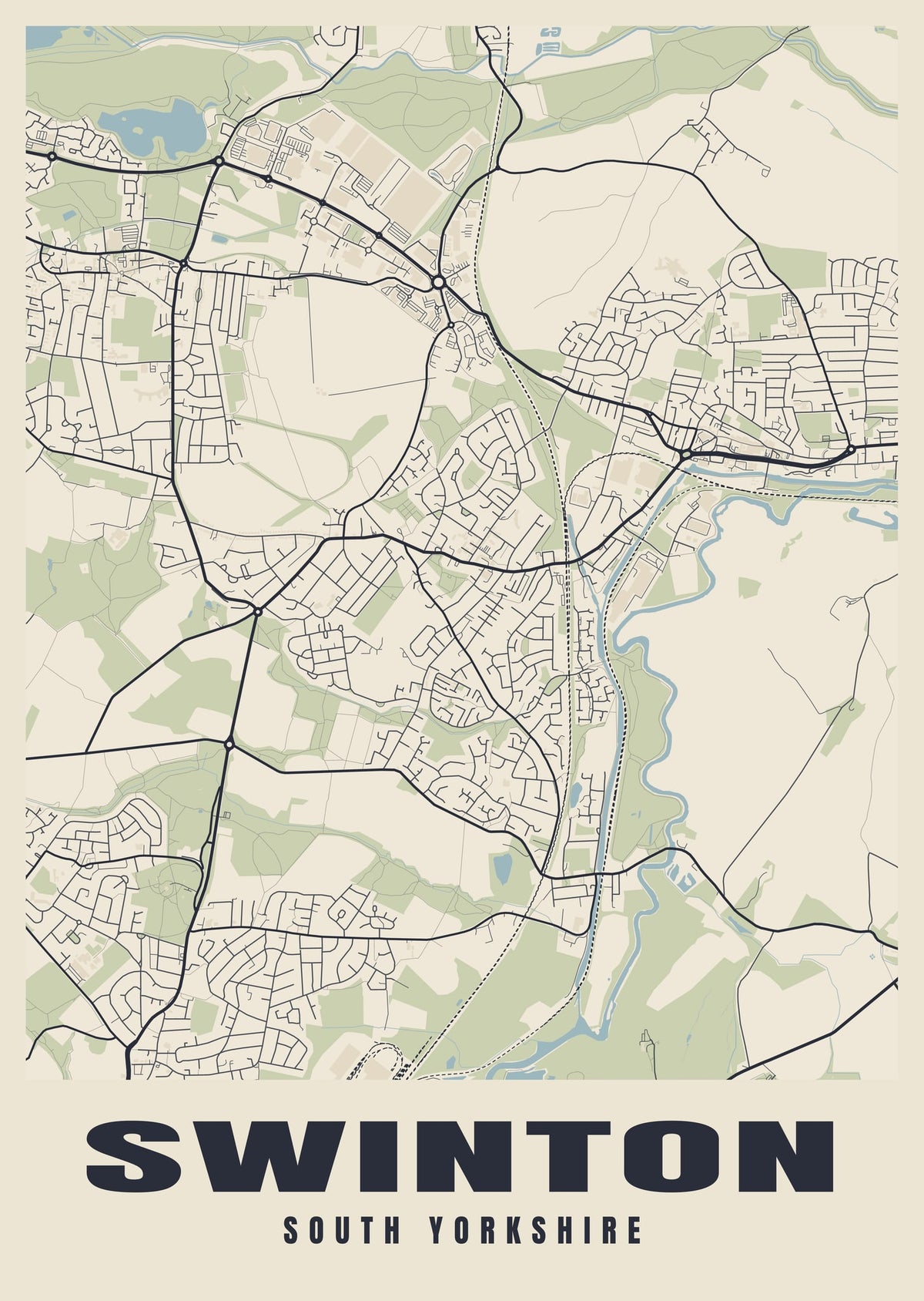 Street map poster of Swinton, South Yorkshire