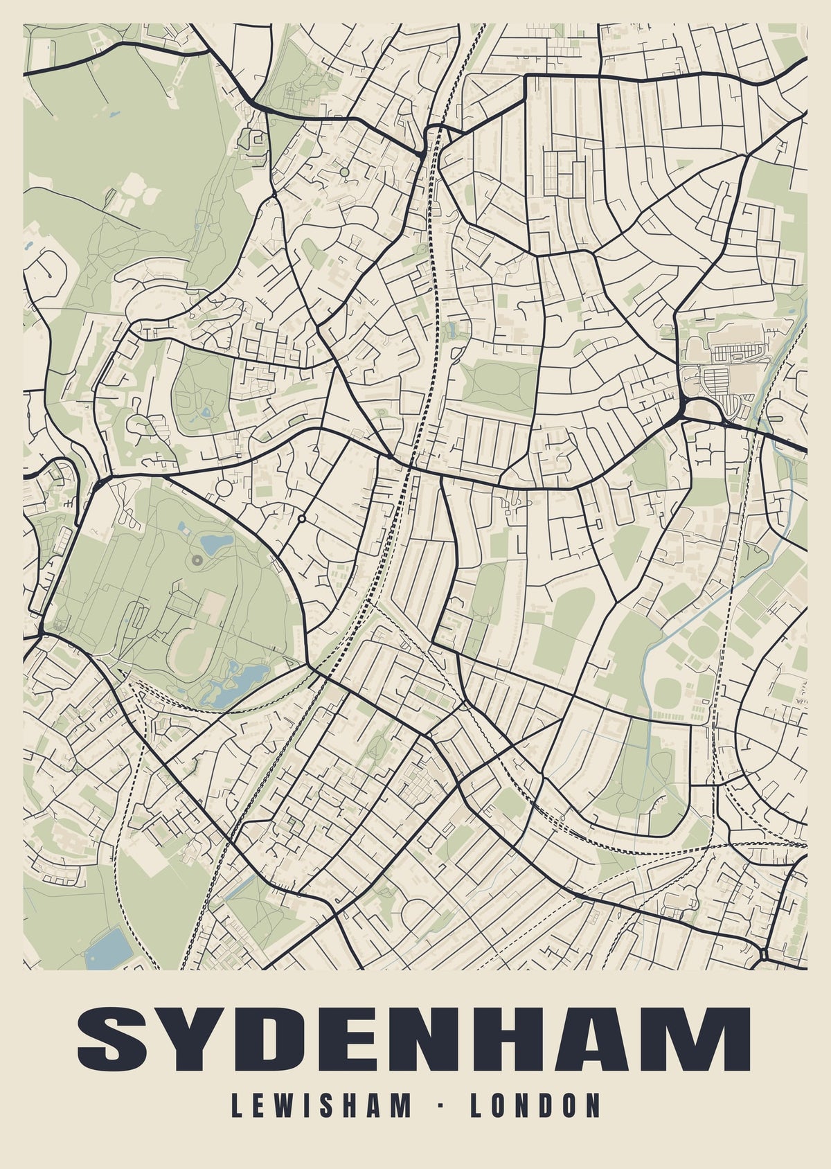 Heritage street map poster of Sydenham, Lewisham, London
