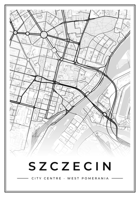 Szczecin City Centre Street Map Poster