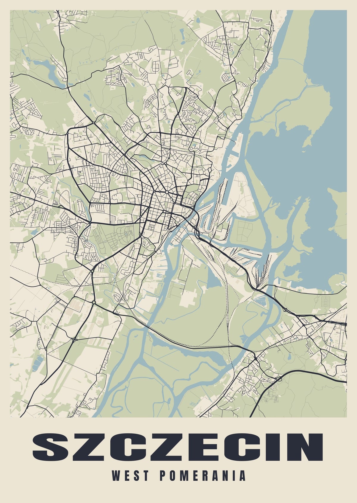 Street map poster of Szczecin, West Pomerania