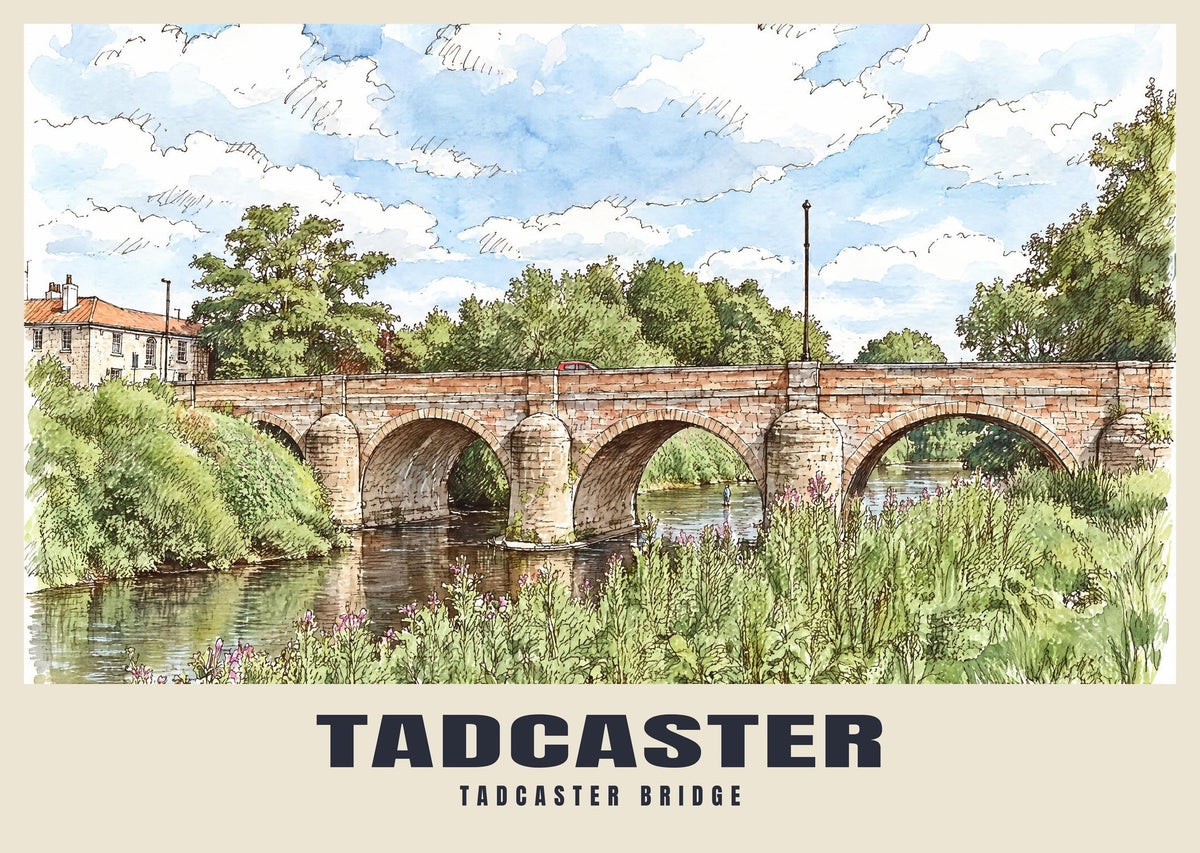 Tadcaster Bridge poster, Ink & Wash style