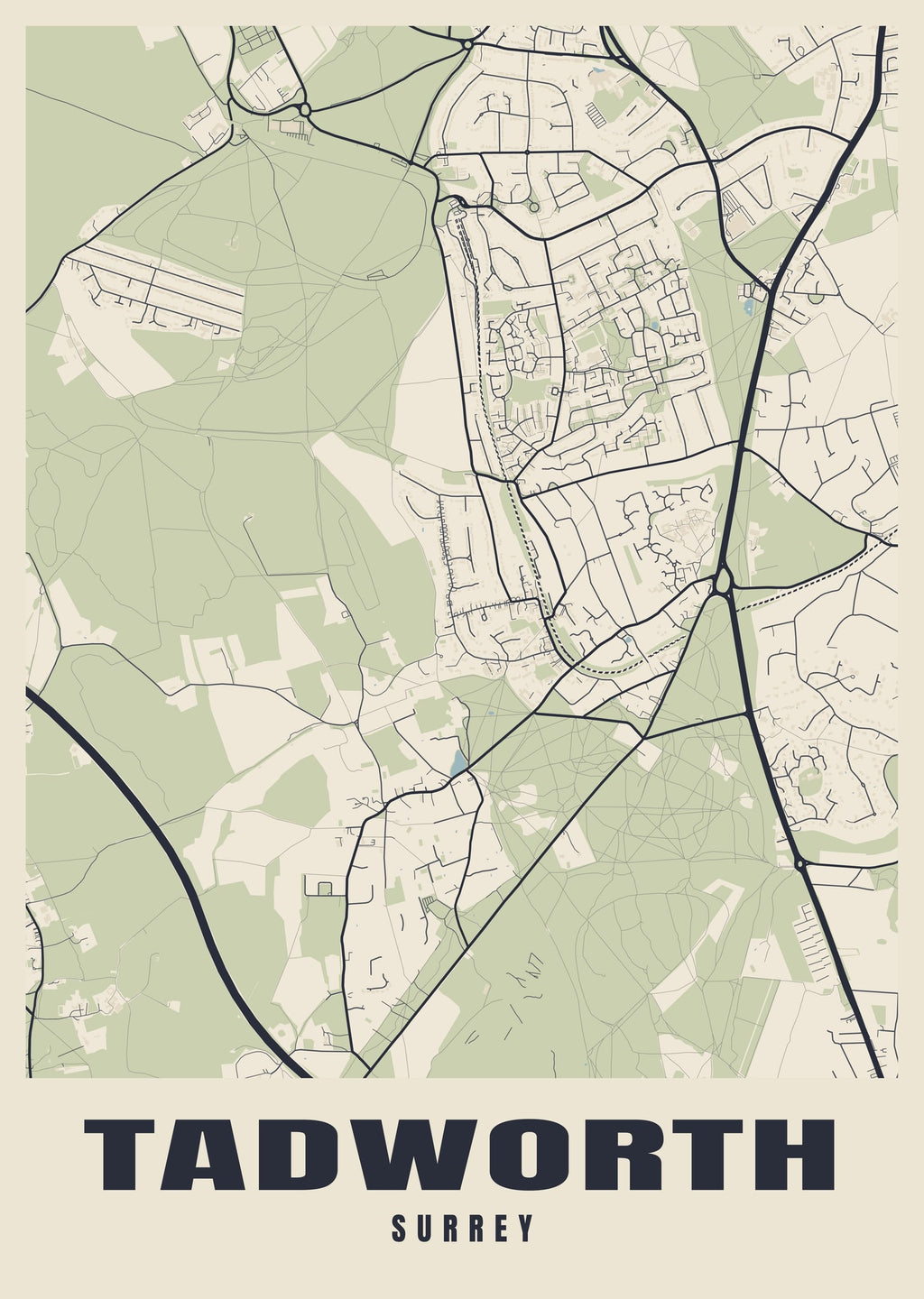 Street map poster of Tadworth, Surrey