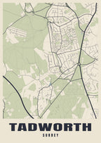 Street map poster of Tadworth, Surrey