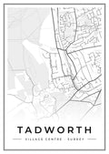 Street map poster of Tadworth village centre, Surrey
