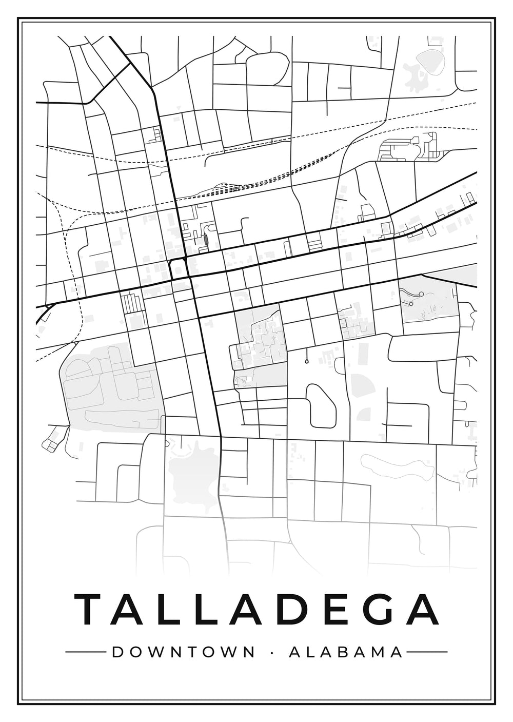 Talladega Downtown Street Map Poster