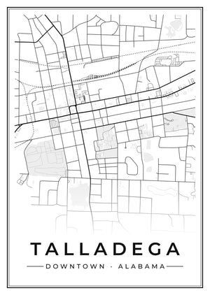 Talladega Downtown Street Map Poster
