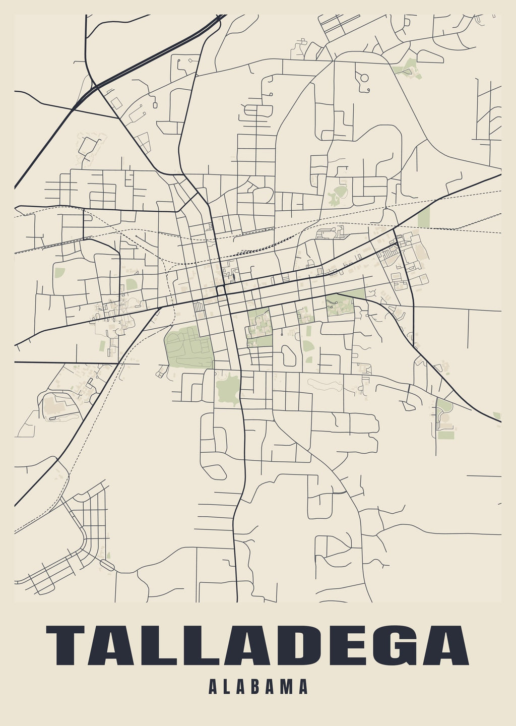 Street map poster of Talladega, Alabama