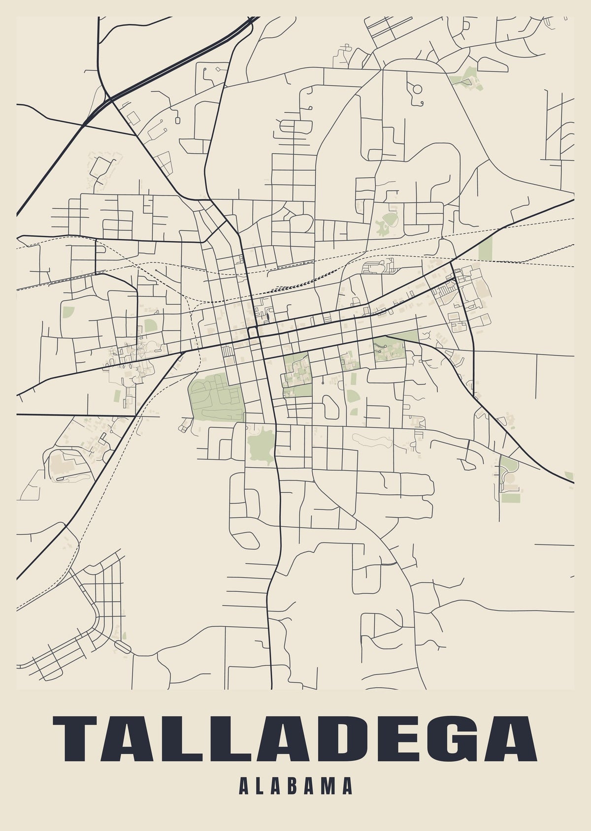 Street map poster of Talladega, Alabama