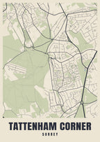 Street map poster of Tattenham Corner, Surrey