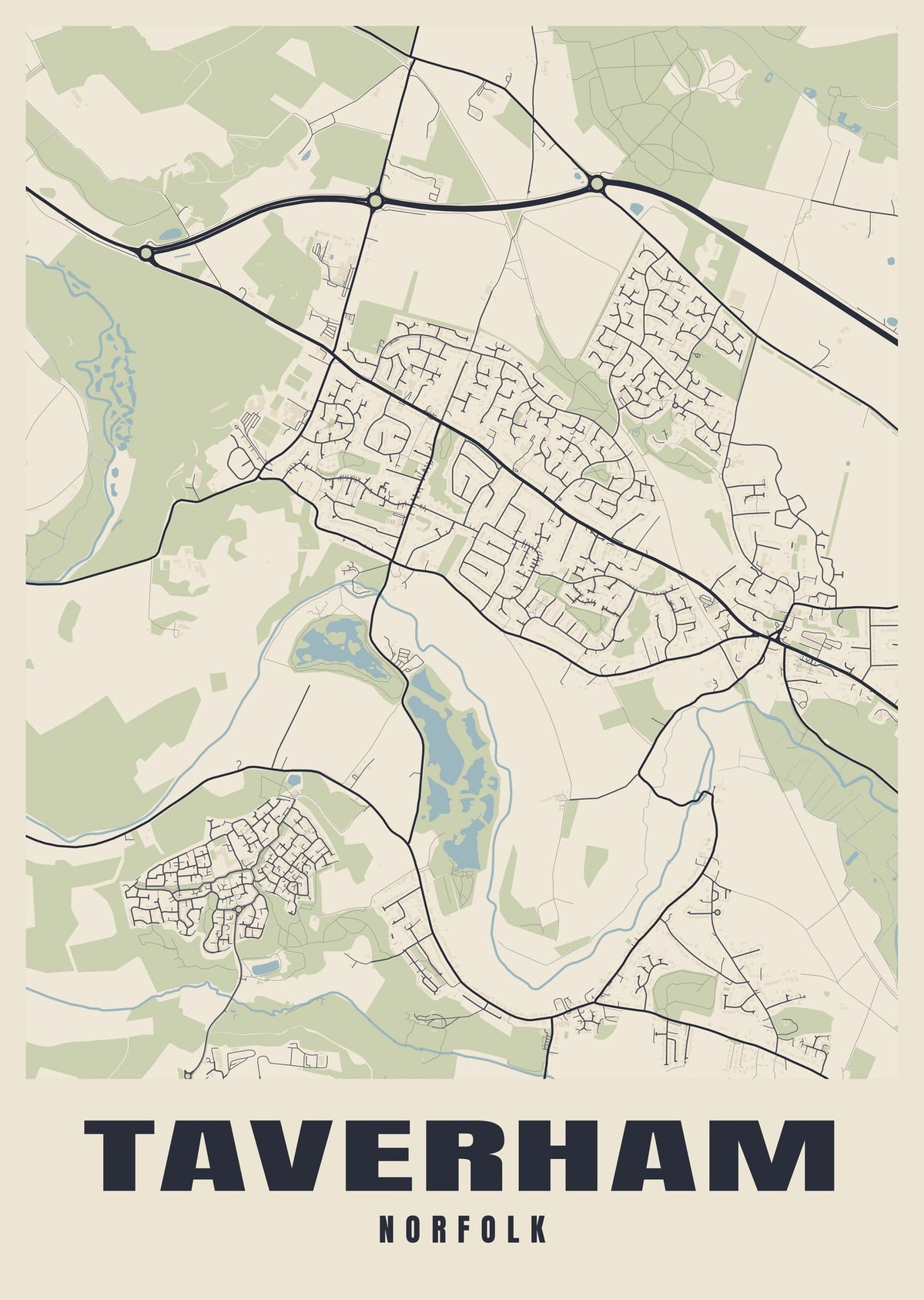 Street map poster of Taverham, Norfolk
