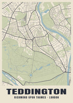 Heritage street map poster of Teddington, Richmond upon Thames, London