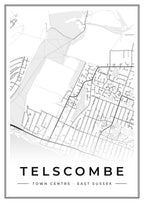 Street map poster of Telscombe town centre, East Sussex