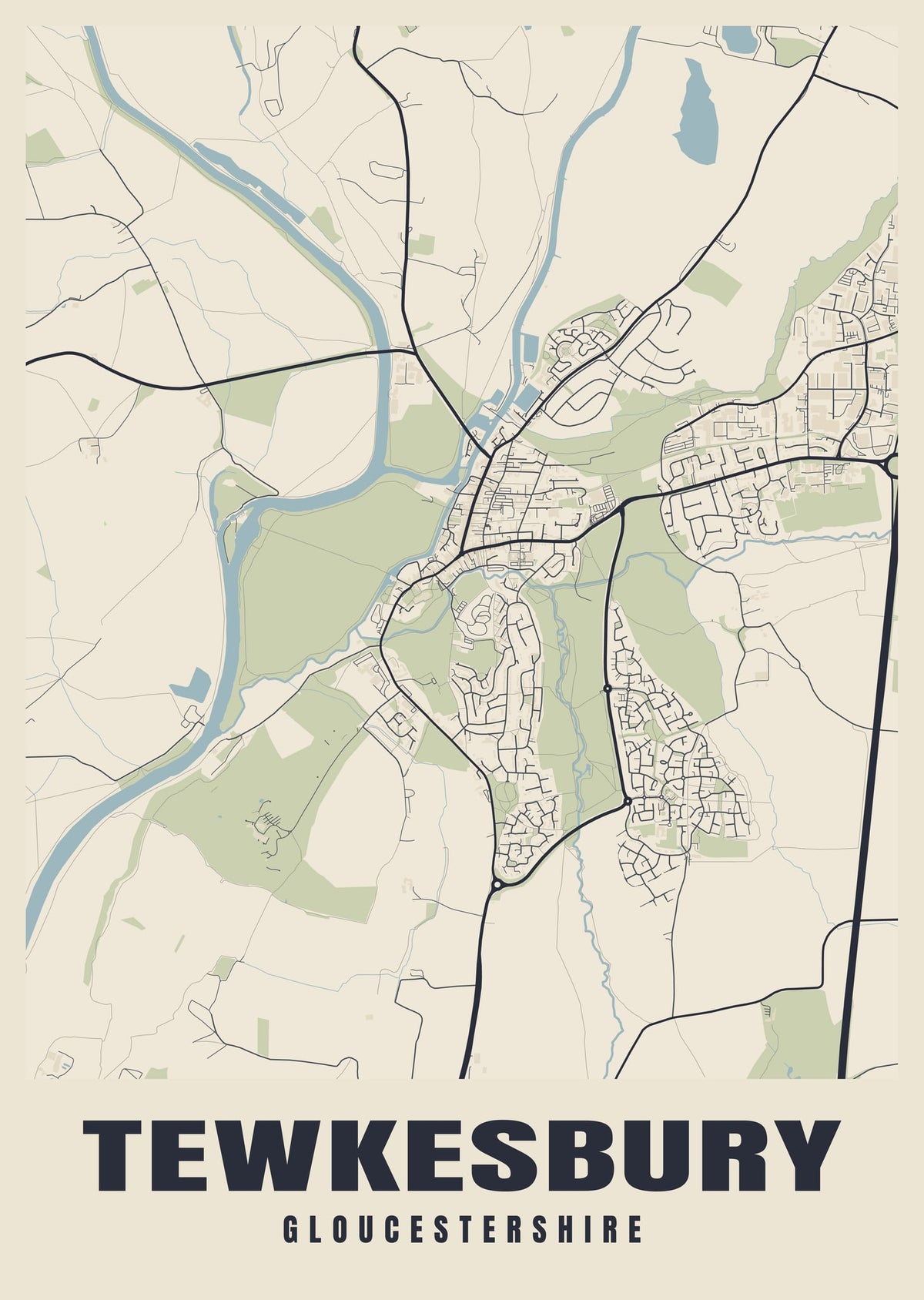 Street map poster of Tewkesbury, Gloucestershire