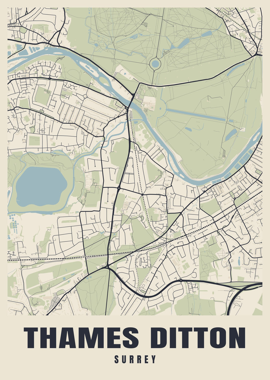 Street map poster of Thames Ditton, Surrey