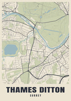 Street map poster of Thames Ditton, Surrey