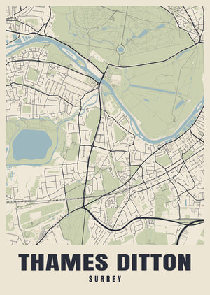 Thames Ditton Street Map Poster