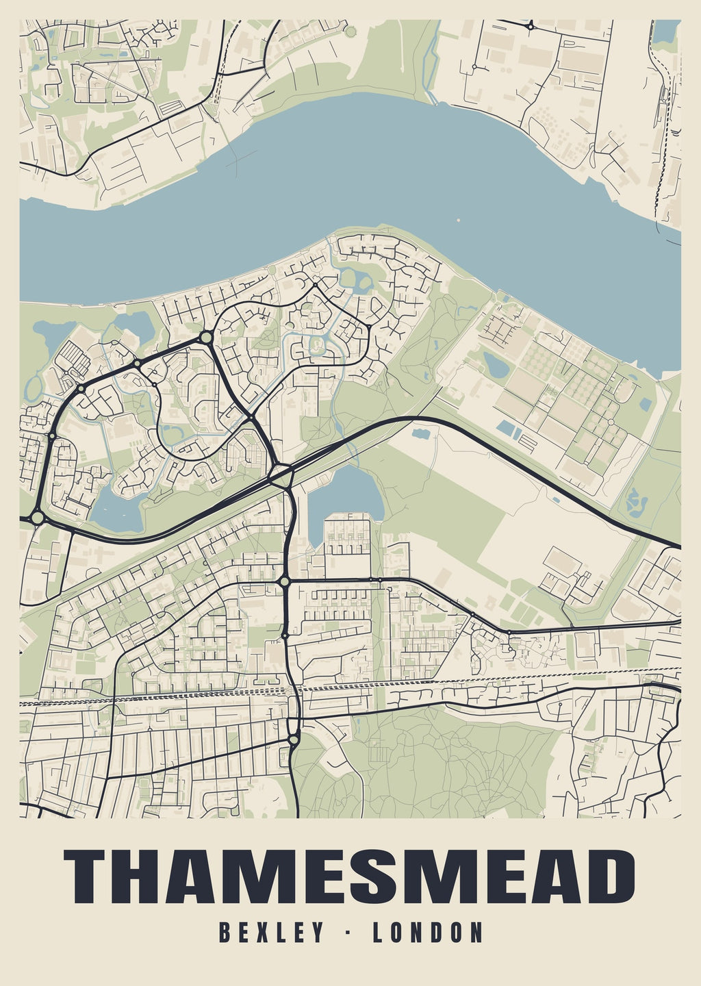 Heritage street map poster of Thamesmead, Bexley, London