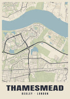Heritage street map poster of Thamesmead, Bexley, London