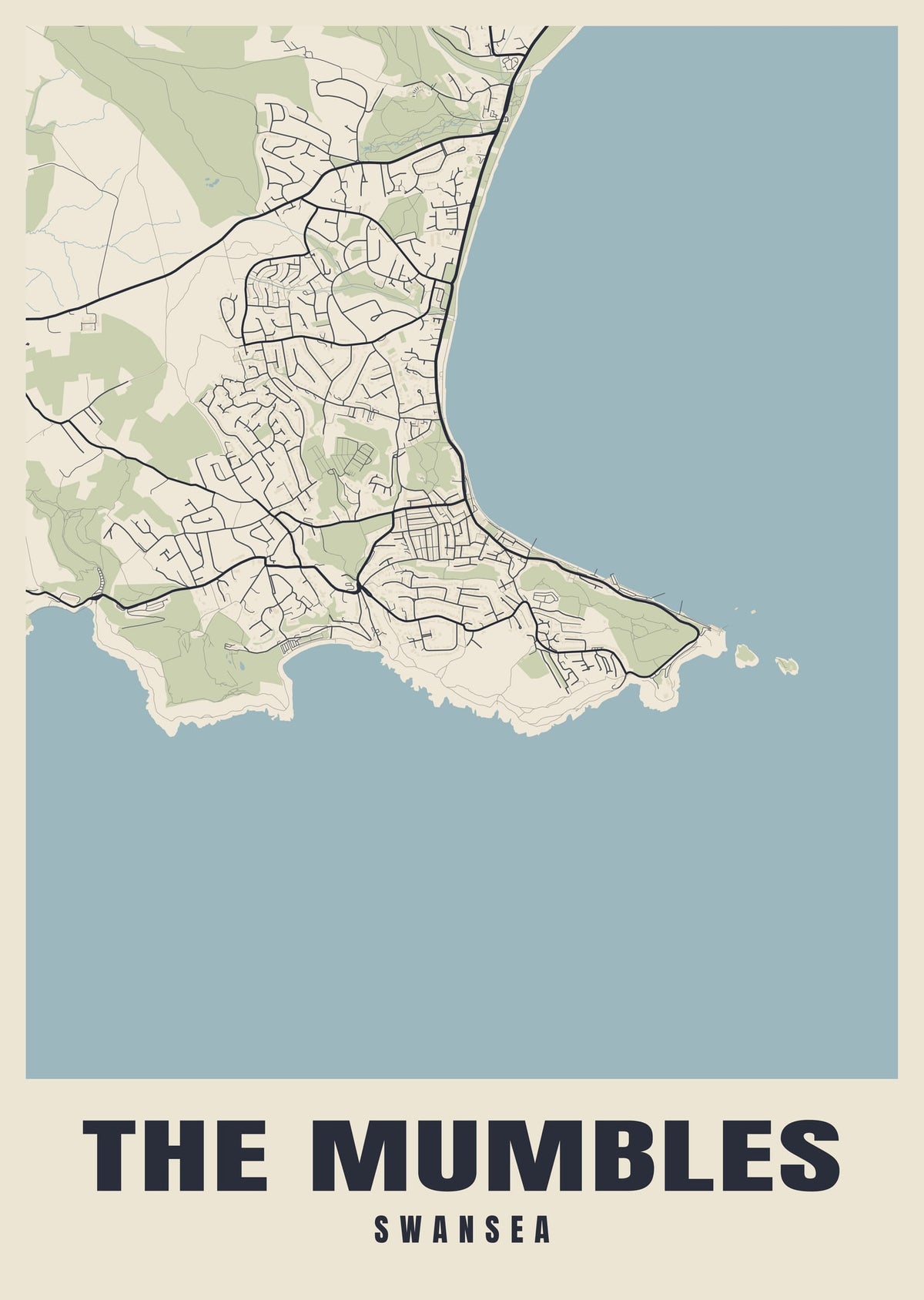 Street map poster of The Mumbles, Swansea