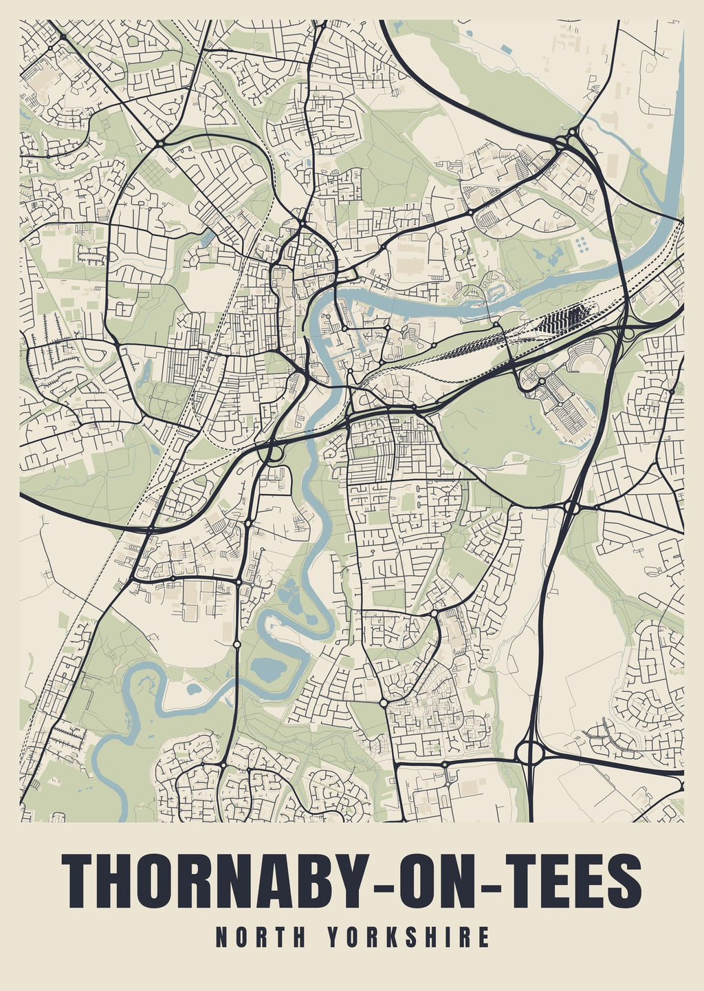 Street map poster of Thornaby-on-Tees, North Yorkshire