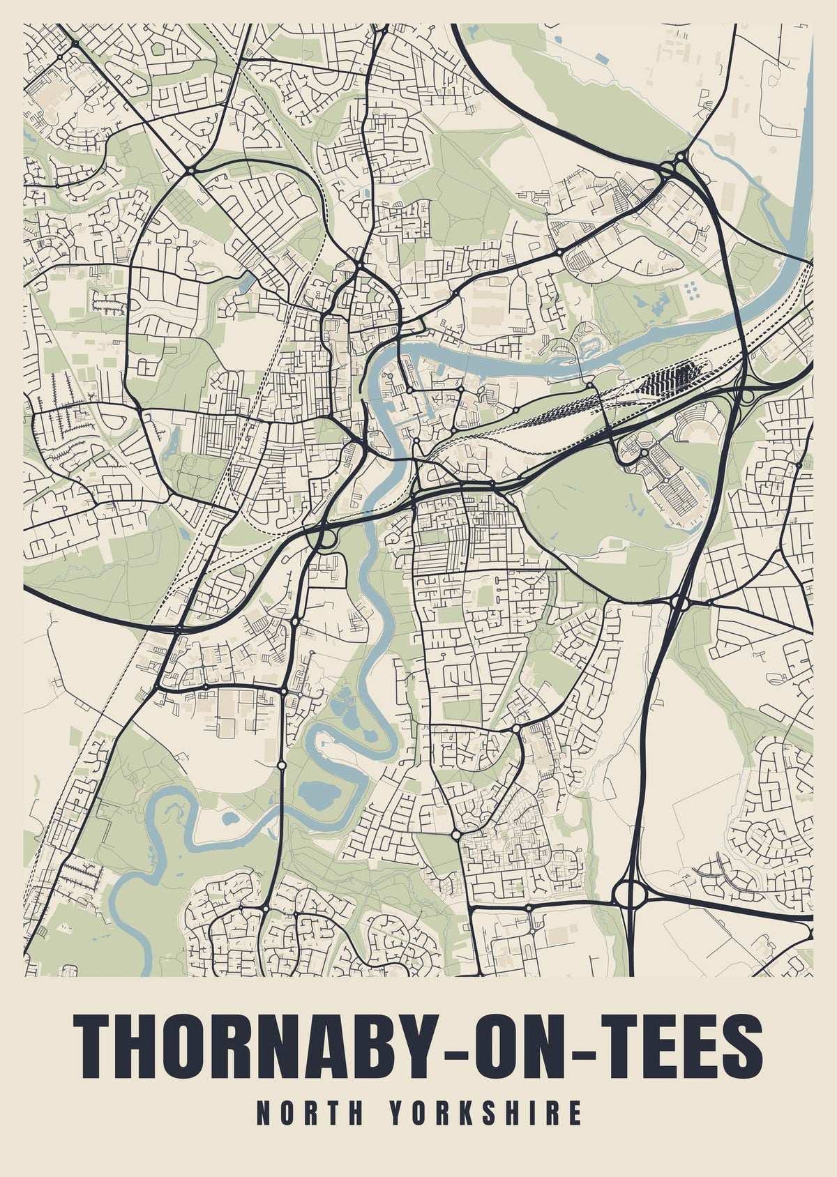 Street map poster of Thornaby-on-Tees, North Yorkshire