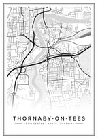 Street map poster of Thornaby-on-Tees town centre, North Yorkshire