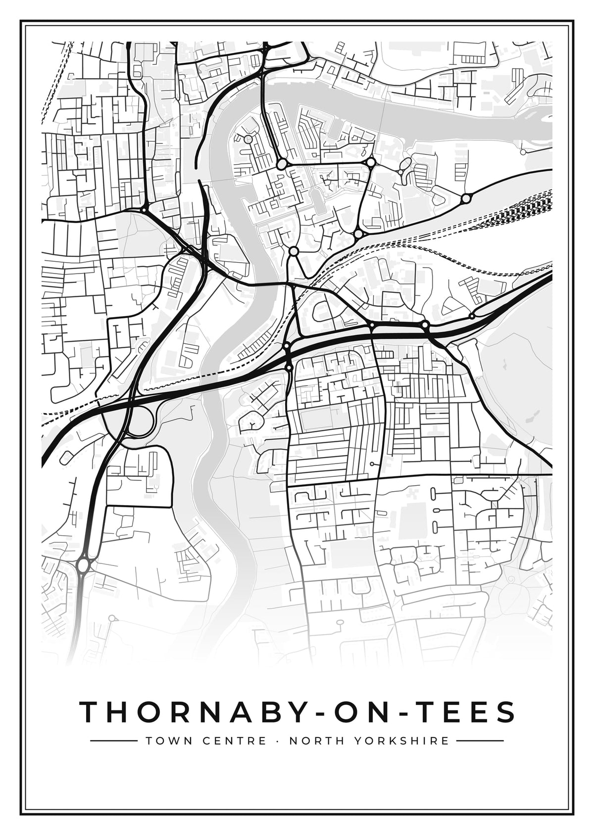 Street map poster of Thornaby-on-Tees town centre, North Yorkshire