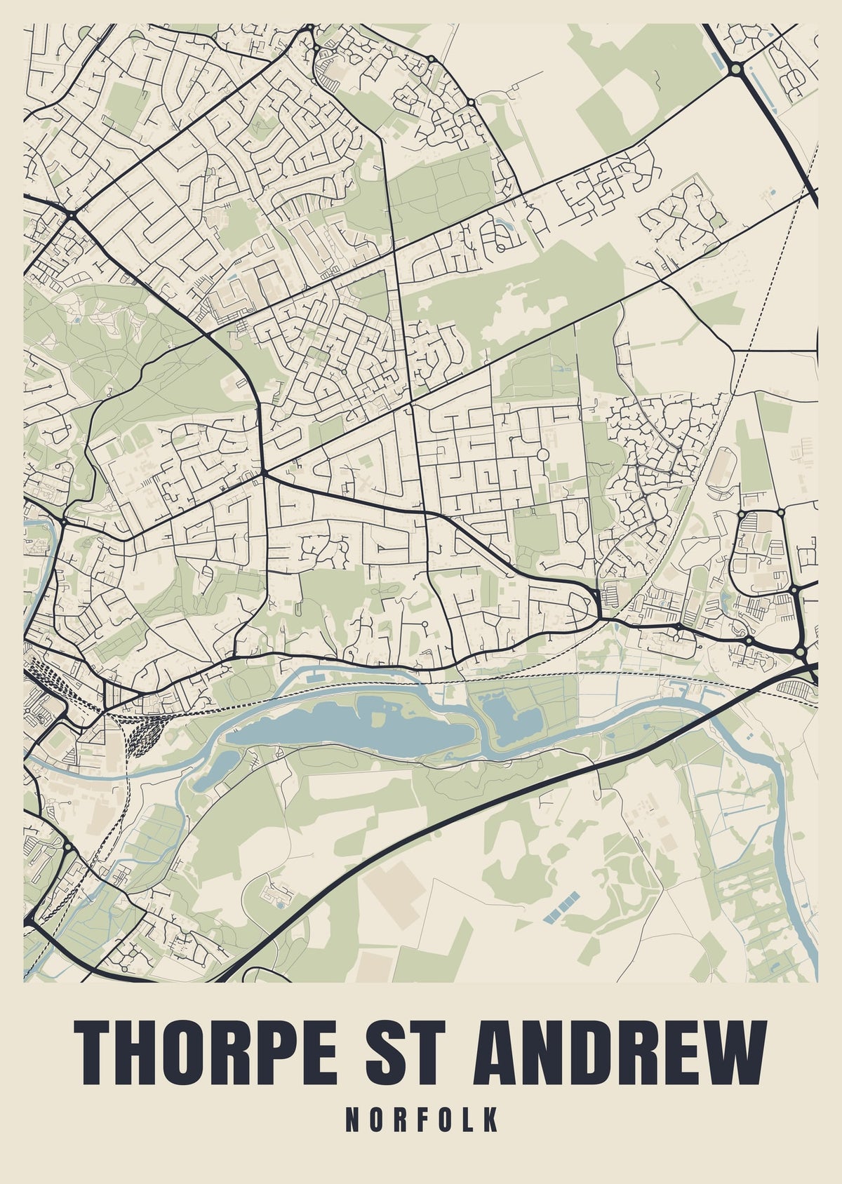 Street map poster of Thorpe St Andrew, Norfolk