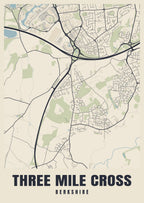 Street map poster of Three Mile Cross, Berkshire