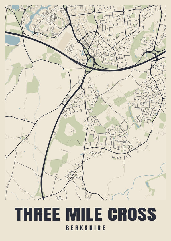 Three Mile Cross Street Map Poster