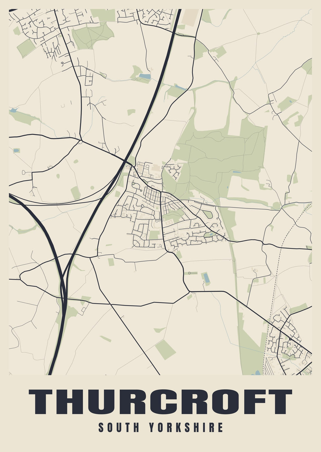 Street map poster of Thurcroft, South Yorkshire