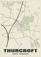 Street map poster of Thurcroft, South Yorkshire