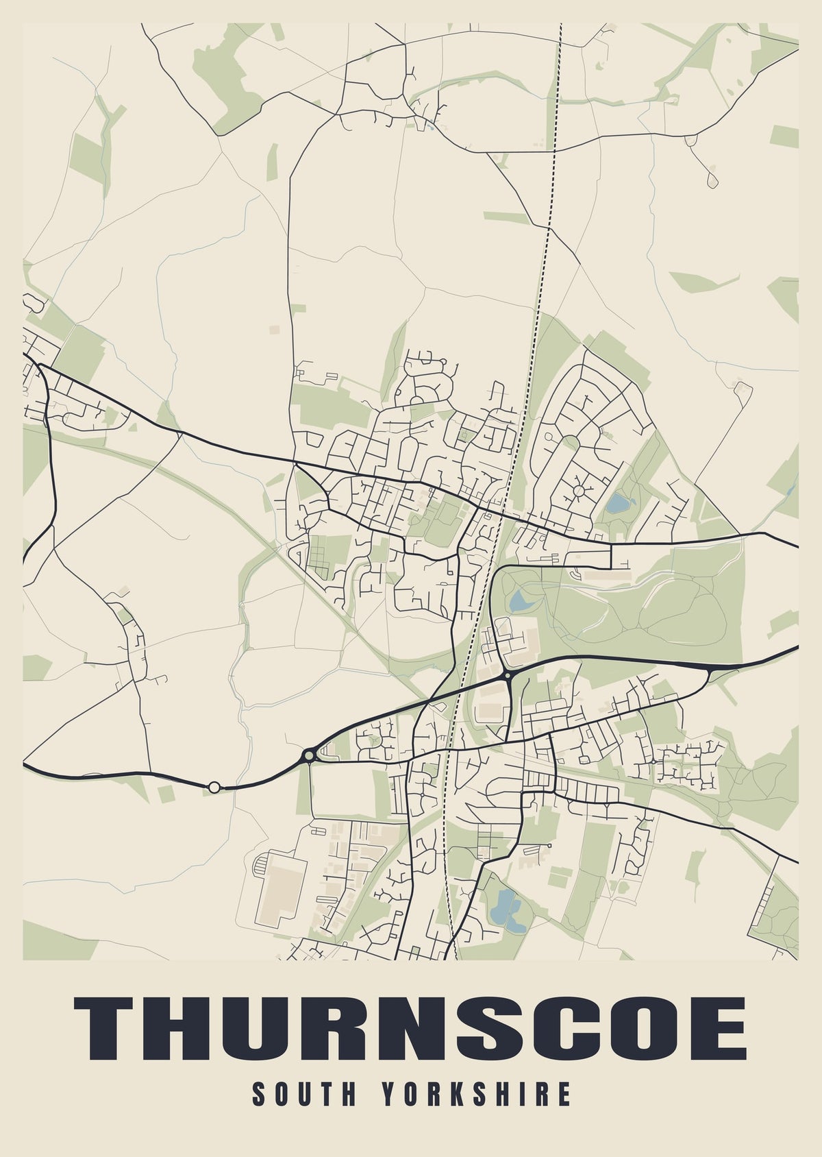 Street map poster of Thurnscoe, South Yorkshire