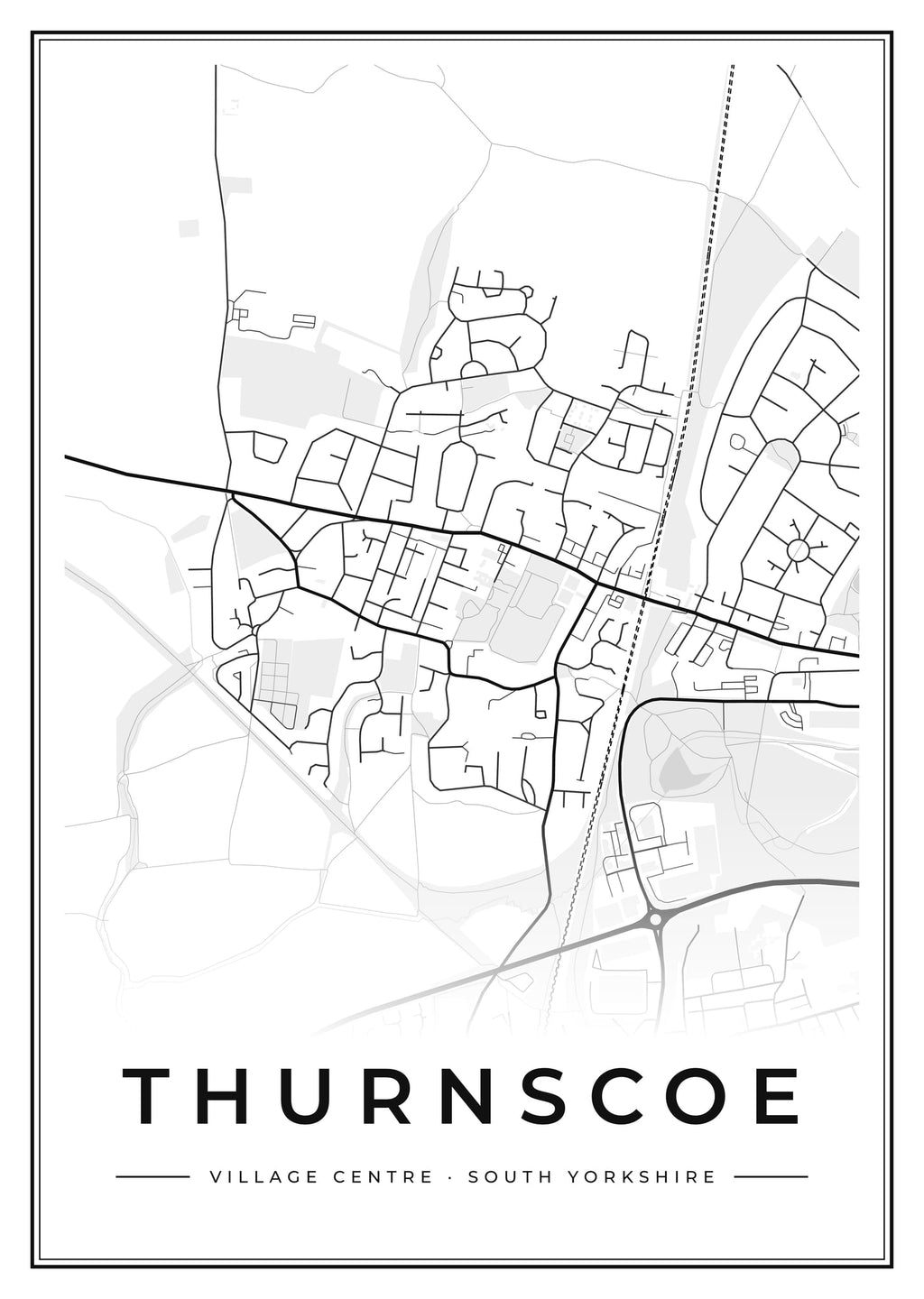 Street map poster of Thurnscoe village centre, South Yorkshire
