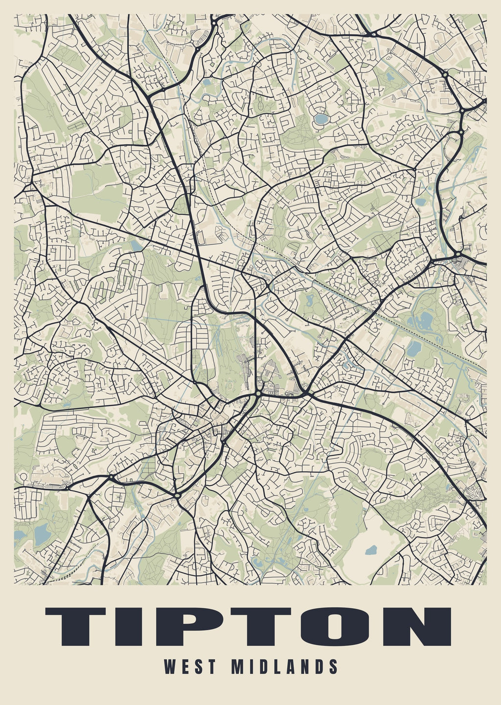 Street map poster of Tipton, West Midlands