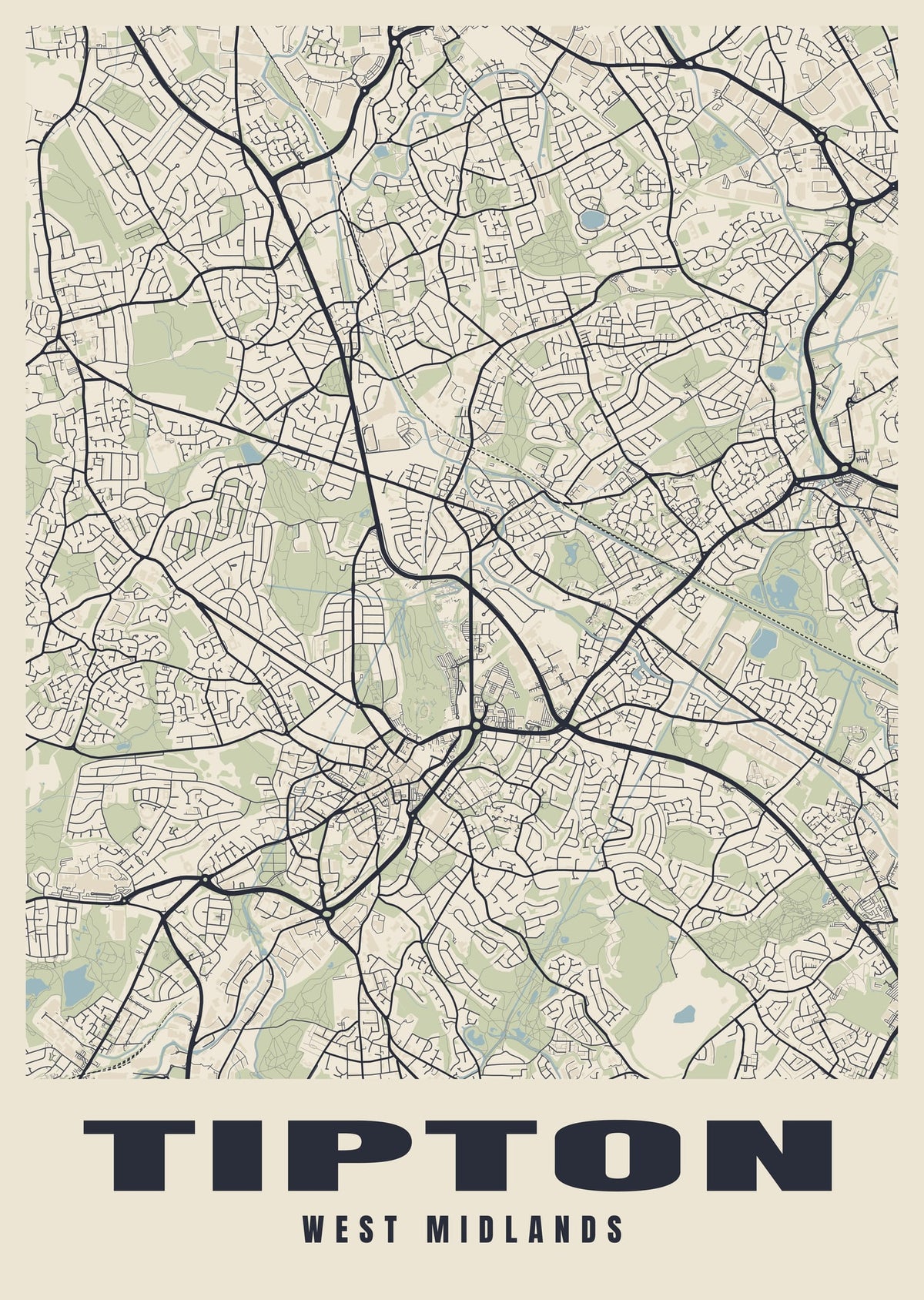Street map poster of Tipton, West Midlands